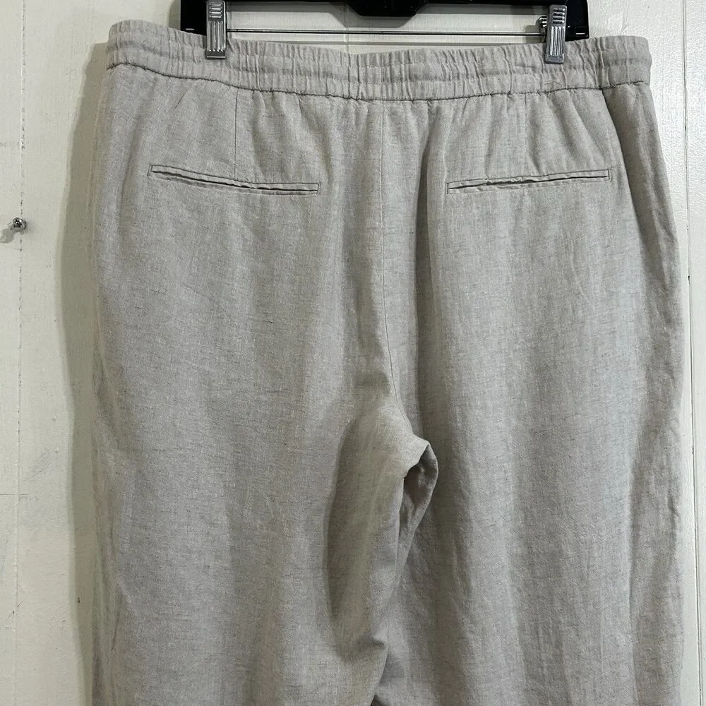 Zara Women’s Oatmeal 100% Linen Pants Size XL Straight Leg Beachy Minimalist